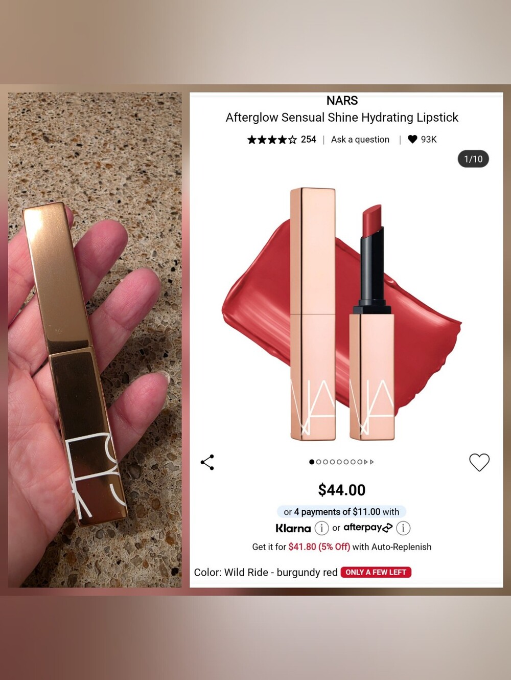NARS Afterglow Sensual Shine Hydrating Lipstick — Wild Ride